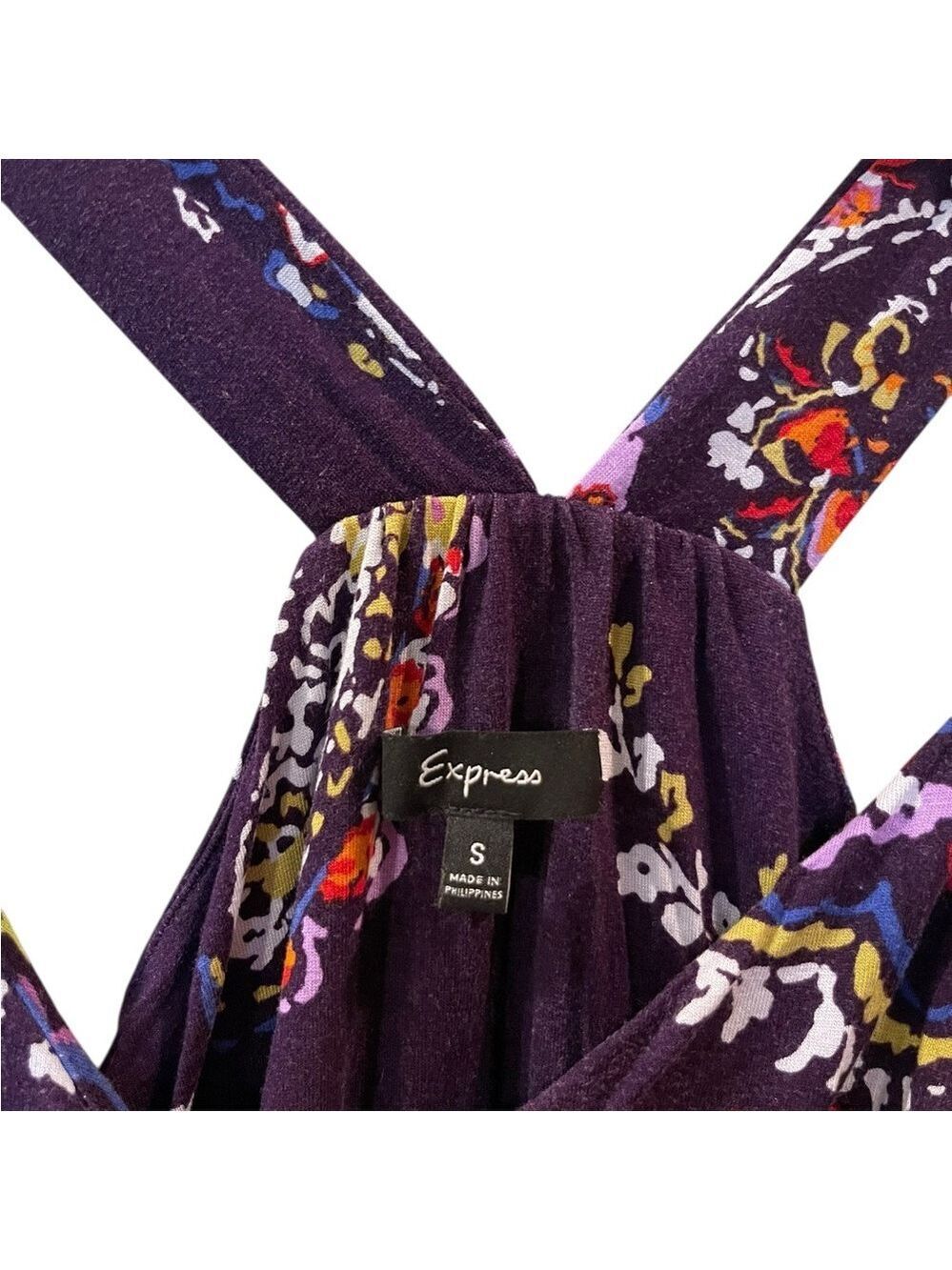Express Women’s Purple Floral Boho Festival Beach Maxi Dress Stretch Size Small - Picture 5 of 9